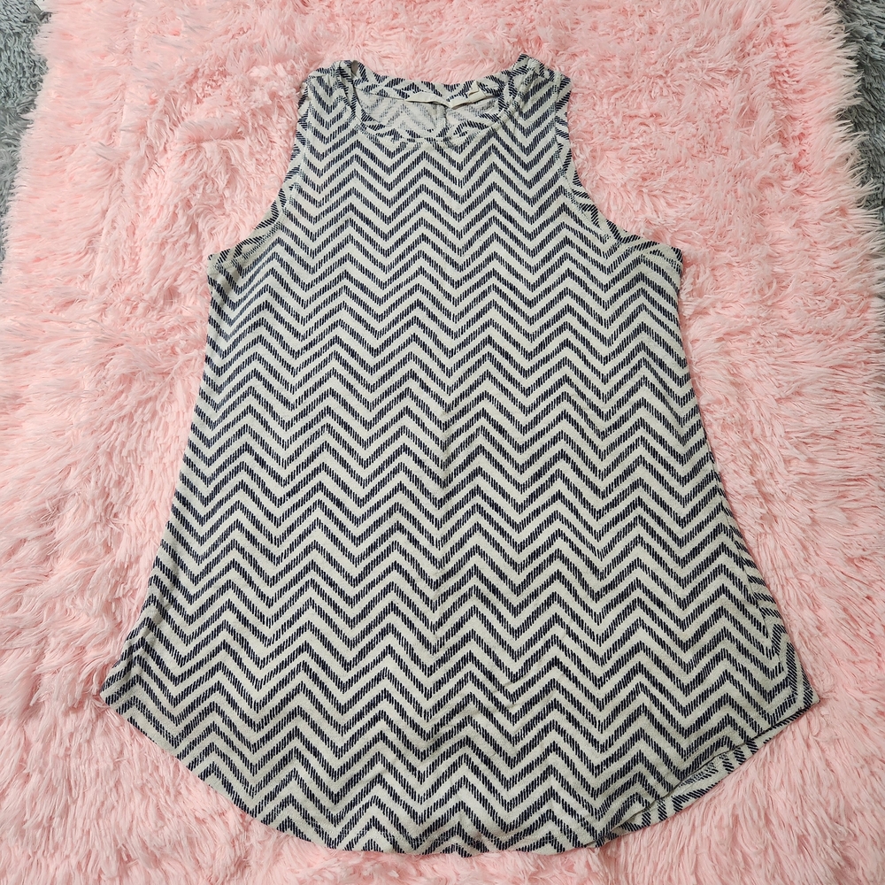 Athleta Black and White Stripe Loose Fit Crewneck Sleeveless Top